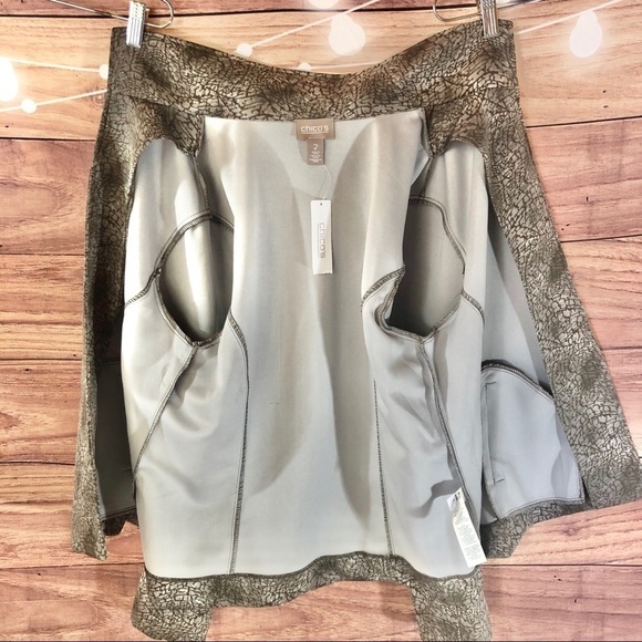 Chico's Wild Animal Instinct Scuba Shiitaki Open Front Jacket Size Large New - Picture 6 of 12